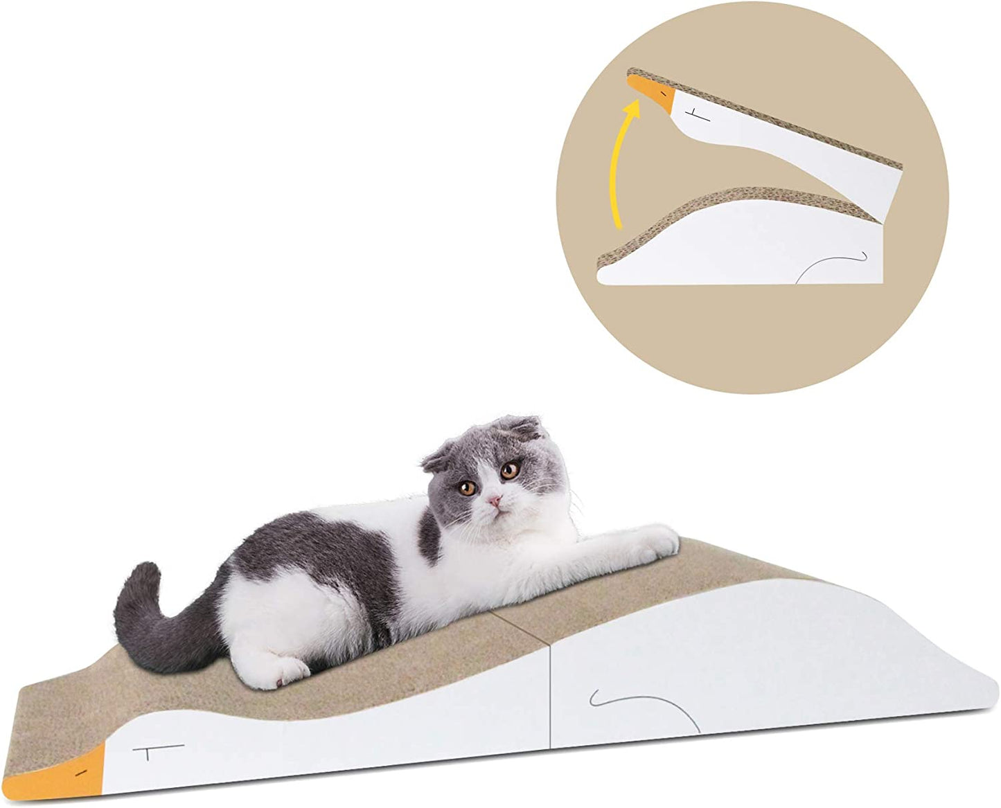 Duck-Shaped Cat Scratch Pad, Cardboard Cat Scratcher, Wave Curved Scratching Pad, Corrugated Scratching Bed Lounge for Indoor Cats Kitten Kitty, Protecting Furniture, Reversible, Foldable