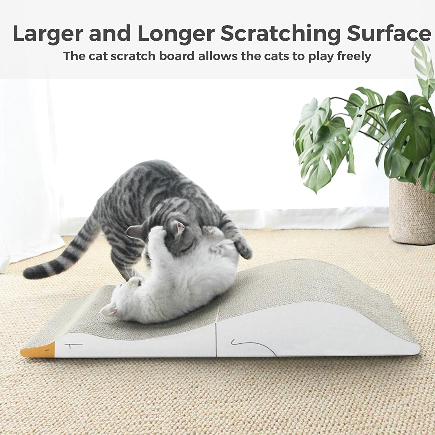 Duck-Shaped Cat Scratch Pad, Cardboard Cat Scratcher, Wave Curved Scratching Pad, Corrugated Scratching Bed Lounge for Indoor Cats Kitten Kitty, Protecting Furniture, Reversible, Foldable