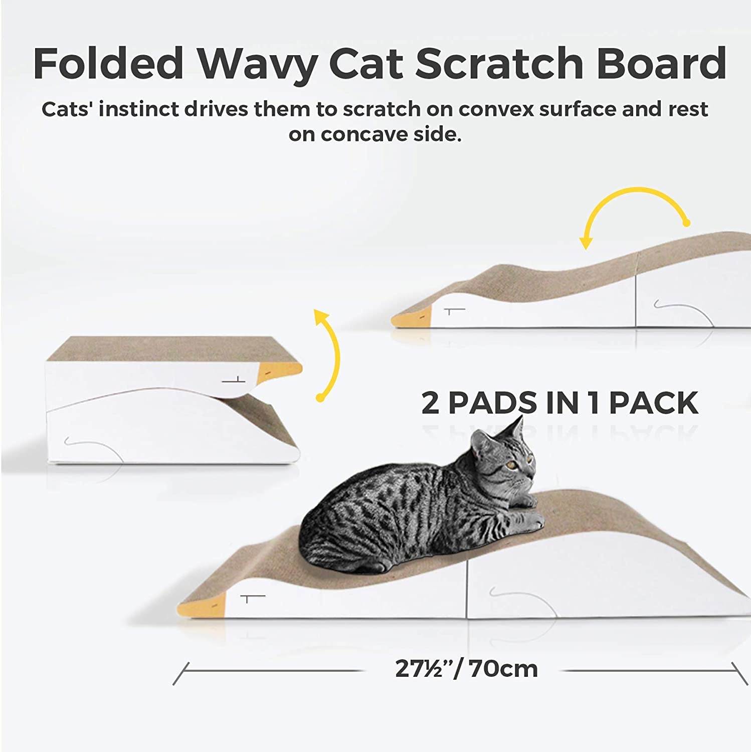 Duck-Shaped Cat Scratch Pad, Cardboard Cat Scratcher, Wave Curved Scratching Pad, Corrugated Scratching Bed Lounge for Indoor Cats Kitten Kitty, Protecting Furniture, Reversible, Foldable