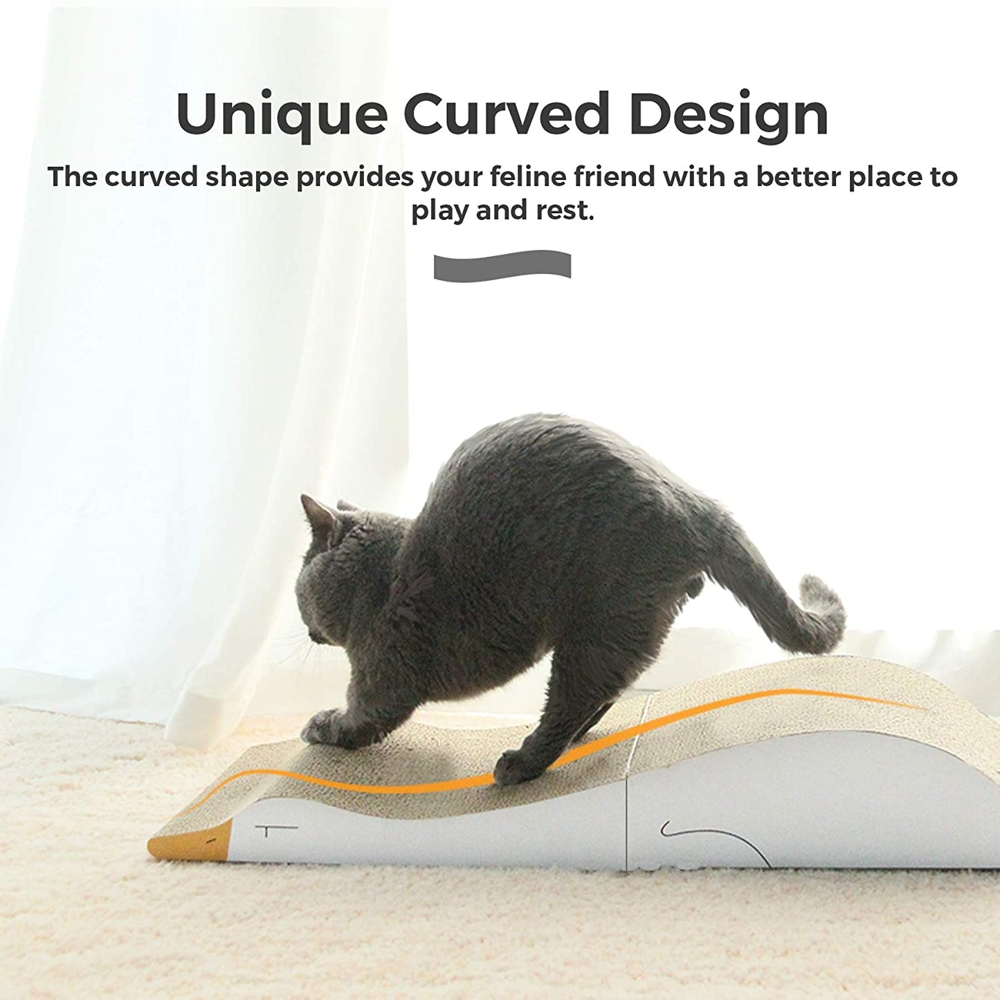 Duck-Shaped Cat Scratch Pad, Cardboard Cat Scratcher, Wave Curved Scratching Pad, Corrugated Scratching Bed Lounge for Indoor Cats Kitten Kitty, Protecting Furniture, Reversible, Foldable
