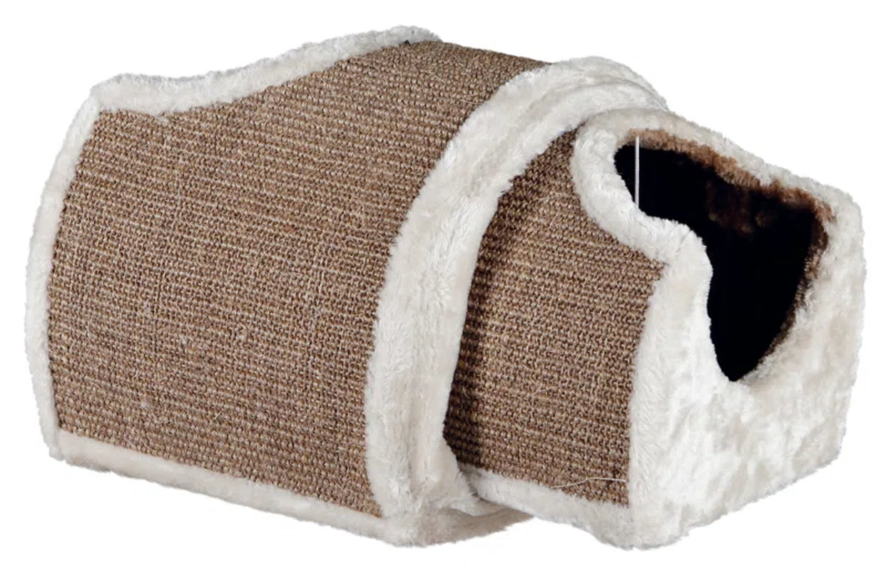 Cuddly Cat Tunnel & Condos, 2 Cat Caves Connected with Playful Peek-A-Boo Tunnel, Sisal Scratching Surface, Dangling Cat Toys