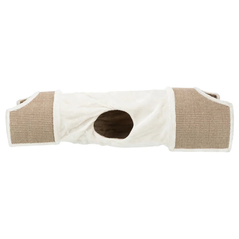 Cuddly Cat Tunnel & Condos, 2 Cat Caves Connected with Playful Peek-A-Boo Tunnel, Sisal Scratching Surface, Dangling Cat Toys
